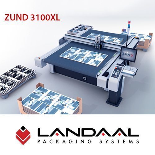 The ZUND 3100XL automatic cutting machine has arrived at Landaal Packaging Systems.  Thanks to the addition of this state of the art equipment, Landaal Packaging Systems’ customers can get high quality graphic display projects with no tooling or expensive set up costs. The Zund Cutter combines speed, quality and versatility into one highly effective work horse of a machine.  Canon America Solutions has taken that technology even one step further by adding their Pro-Cut workflow software package.  The combination makes this automatic cutter a grade above the competition.